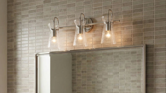 Aries 3 Light Vanity with polished nickel finish and clear crackle glass shades