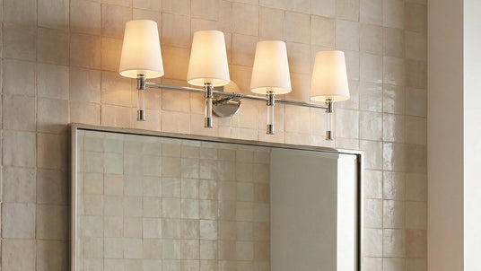 Audrey 4 light vanity in Polished Nickel and Milk Glass