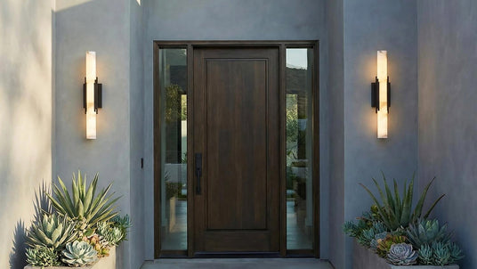 Two Delya Indoor/Outdoor LED Wall Sconces 22", Urban Bronze and Alabaster