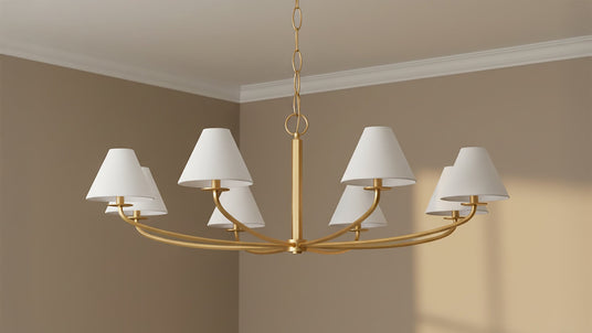 Morgan chandelier in brass with white fabric shades