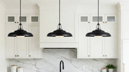 Neville 20" bronze metal pendant lights in a kitchen