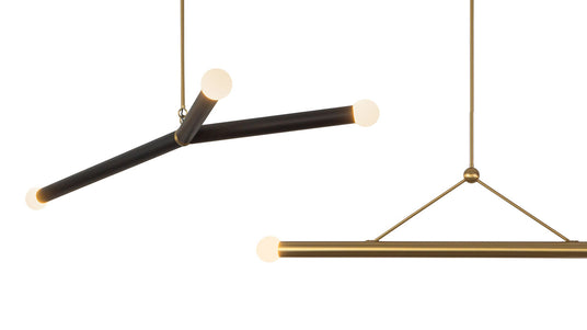 Shop the Roswell LED Lighting Collection of modern pendants, linear lights, flush mounts, and wall sconces with matte opal glass, Brushed Brass finishes, optional Black Vegan Leather accents, and five selectable color temperatures.