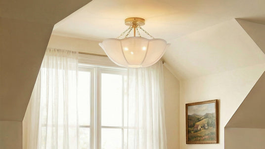 Ava semi-flush ceiling light shown in a reading nook
