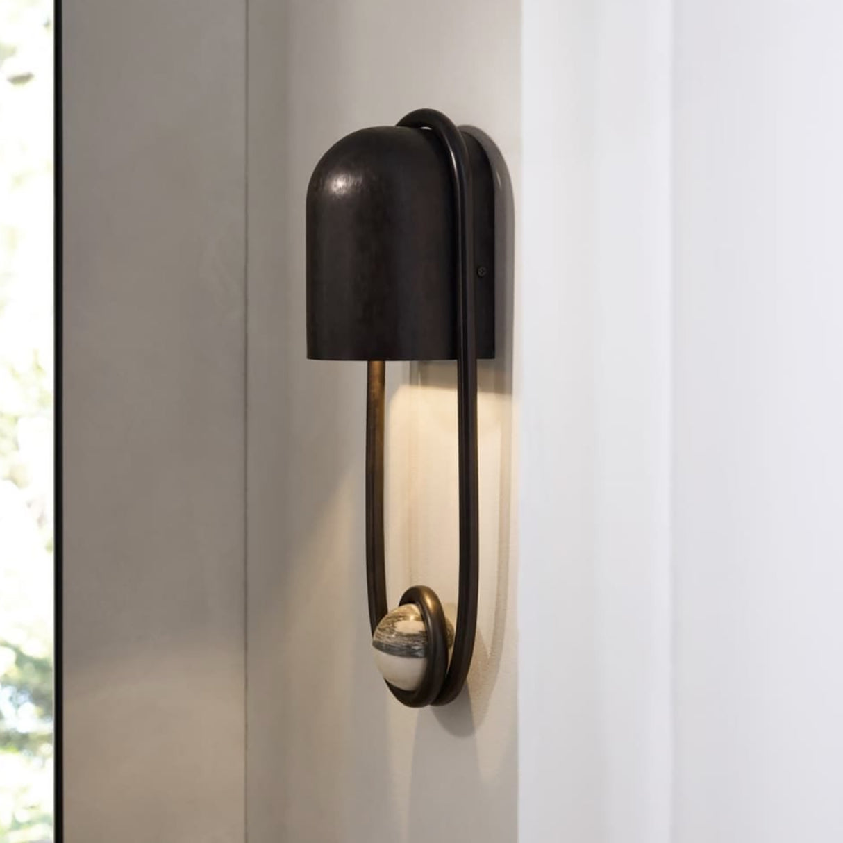 Bastion Wall Sconce 15", English Bronze with Marble Accent