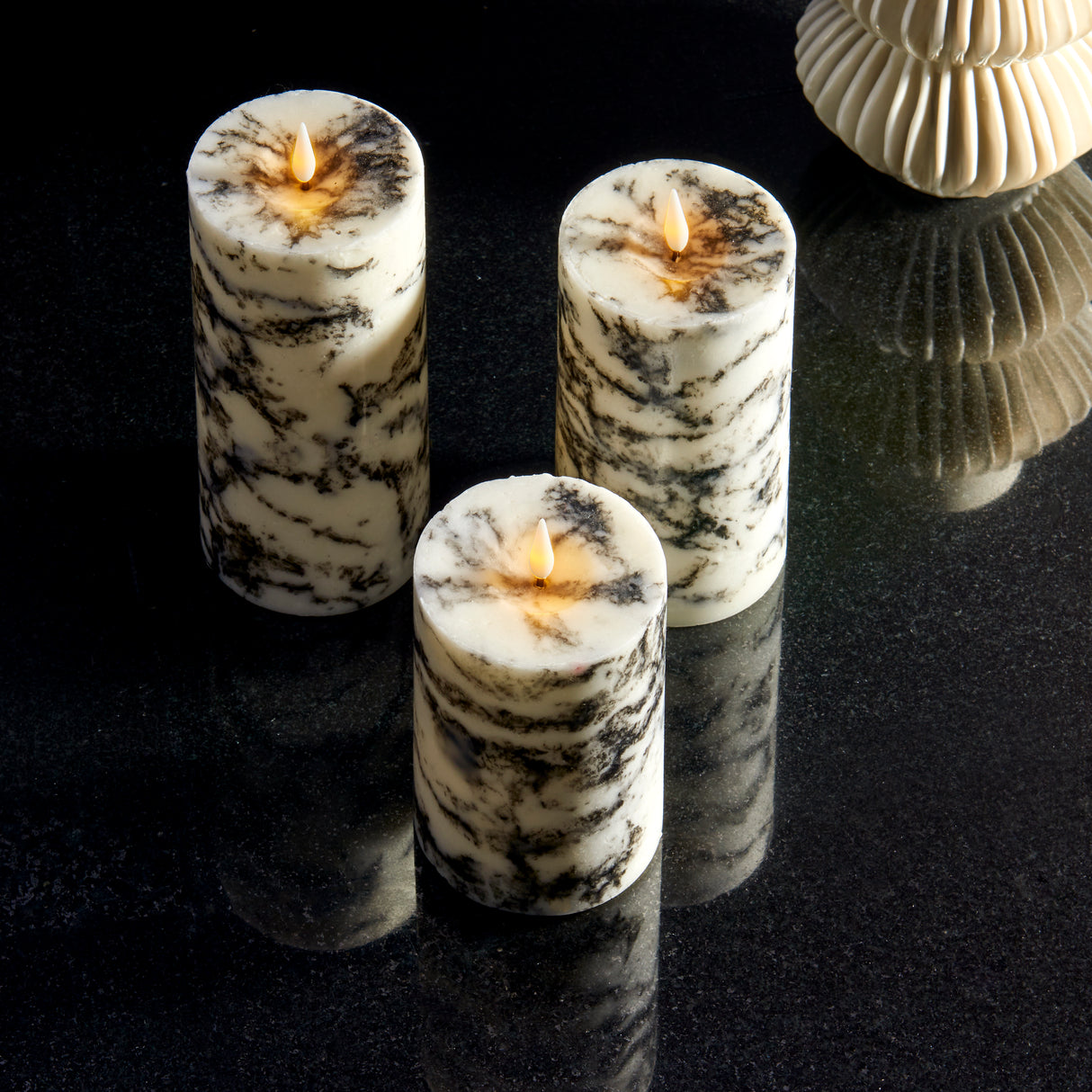 Infinity Wick Marble Pillar Candles, 3" Multipack, Set of 3