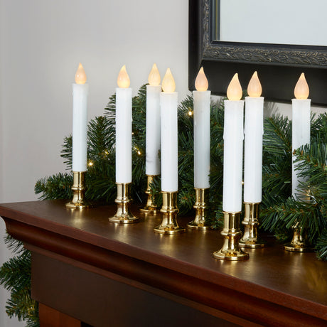White 7" Flameless Resin Taper Candles with Gold Bases, Set of 8
