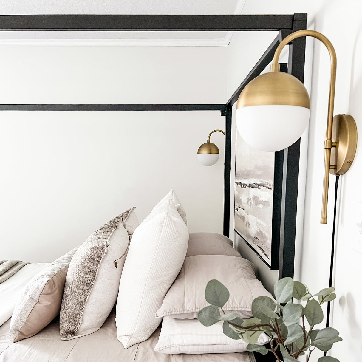 Powell Wall Sconce with Hooded White Globe, Aged Brass