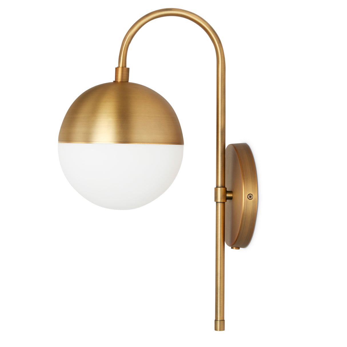 Powell Wall Sconce with Hooded White Globe, Aged Brass