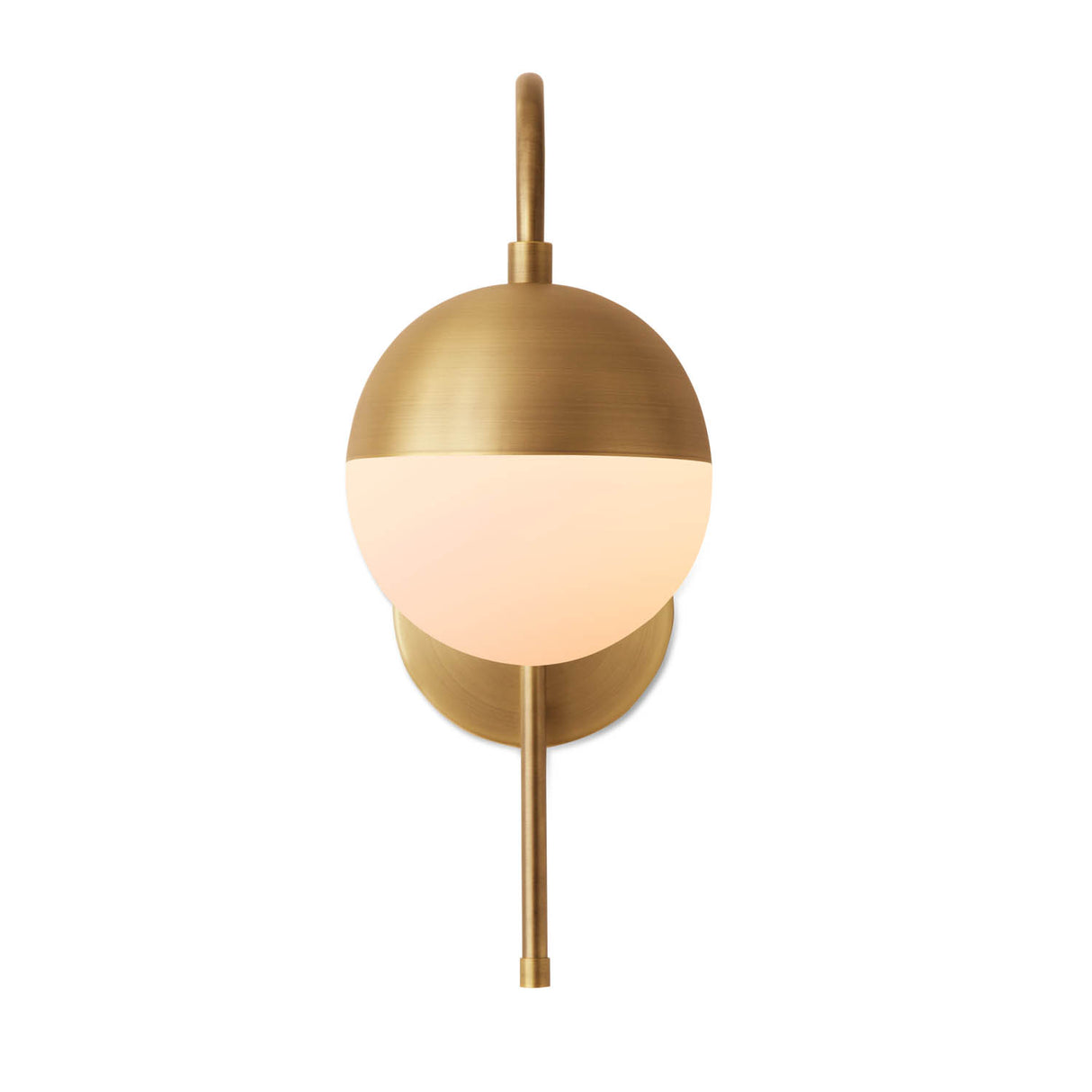 Powell Wall Sconce with Hooded White Globe, Aged Brass