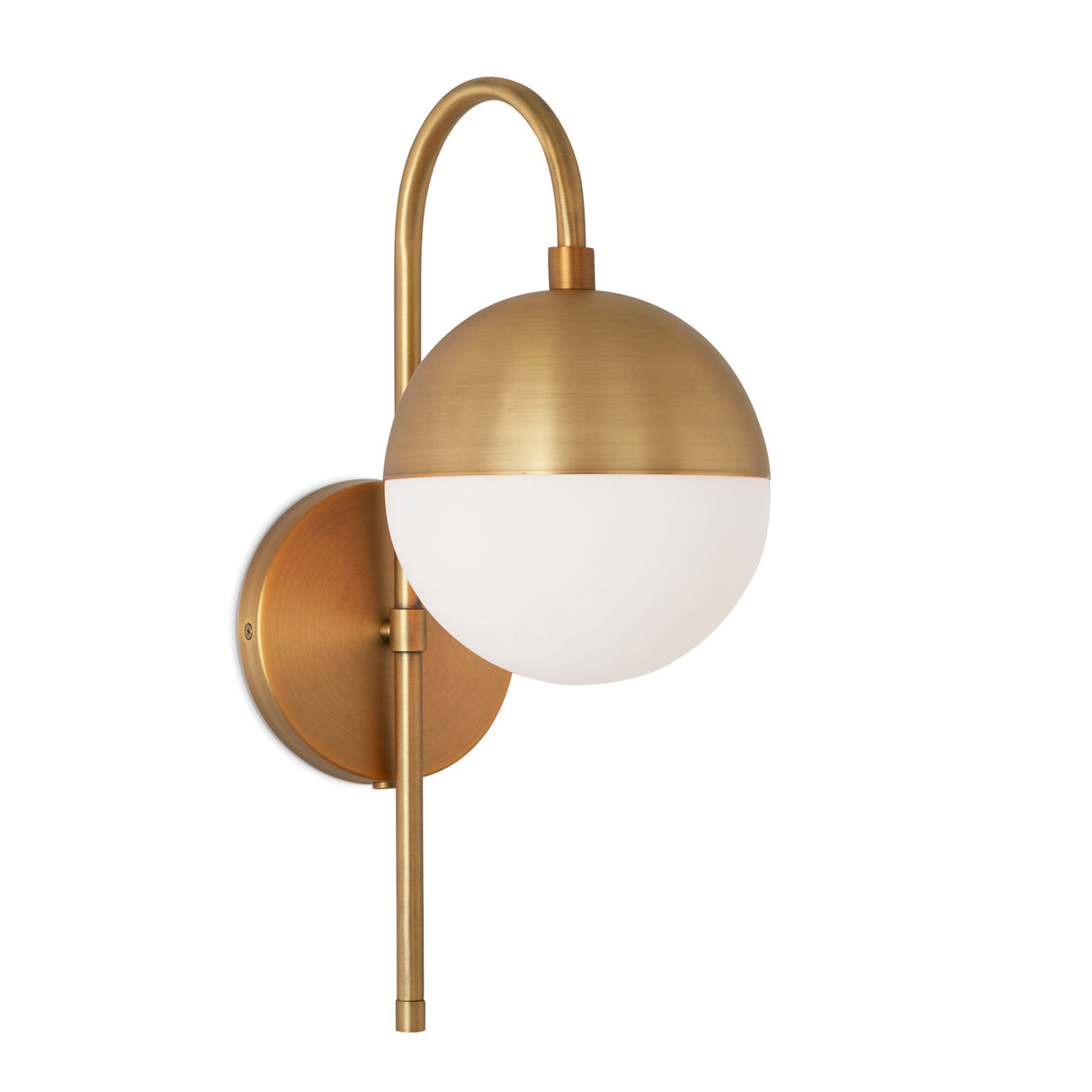 Powell Wall Sconce with Hooded White Globe, Aged Brass