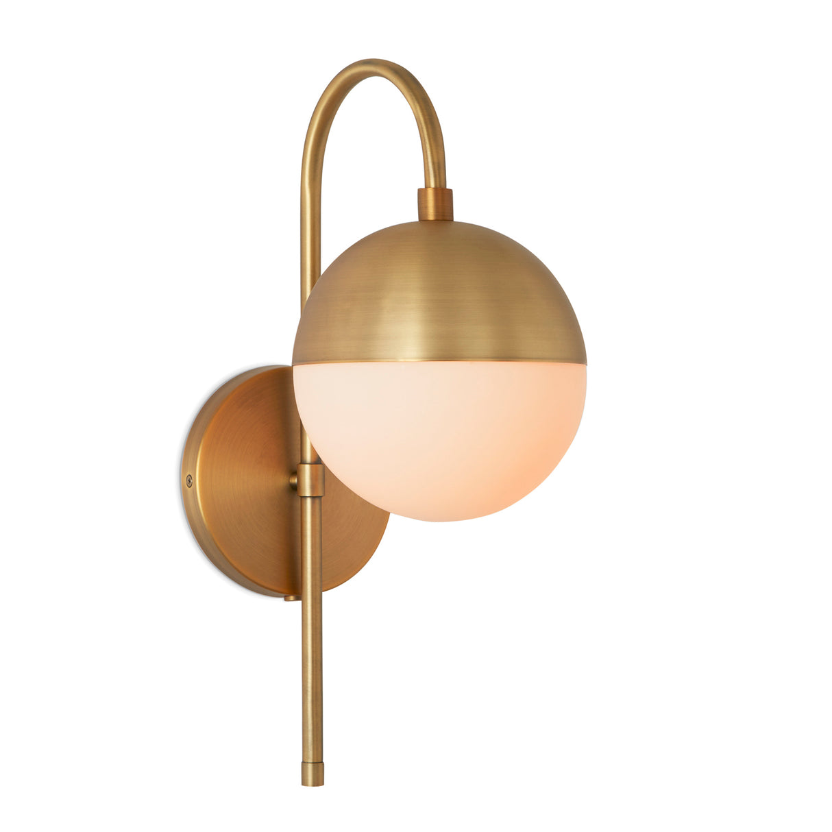 Powell Wall Sconce with Hooded White Globe, Aged Brass
