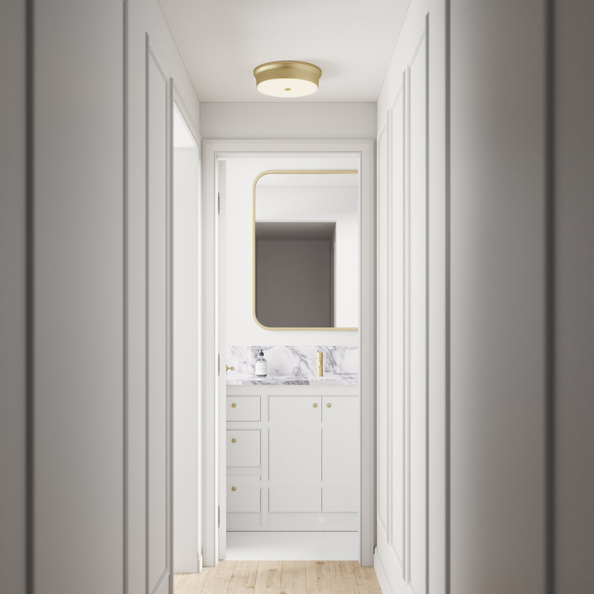 Open Box Abbey 12" LED Flush Mount, Aged Brass