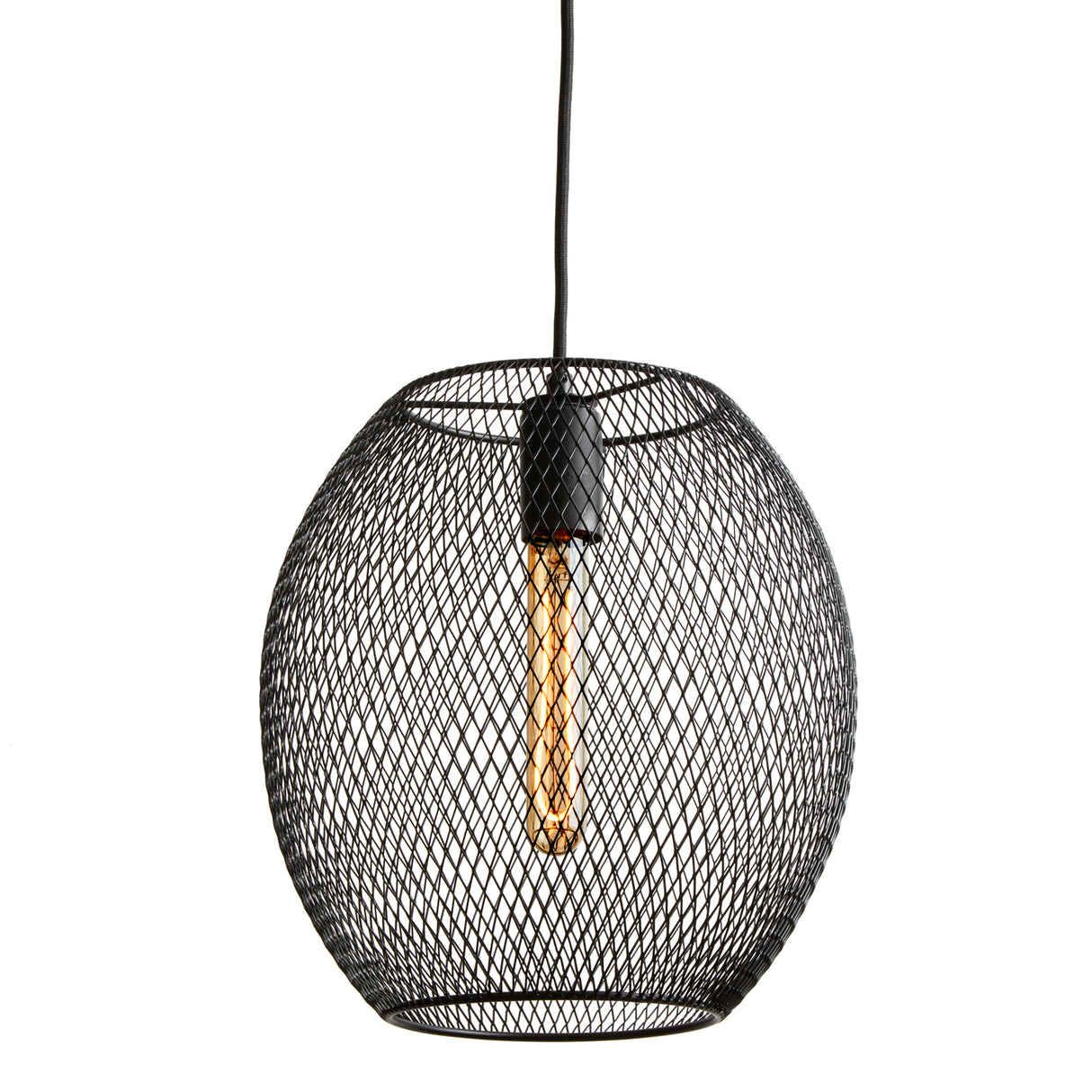 Bergen Oval Mesh Cage Pendant Light, Contemporary, Industrial Fixture Design, Use with Vintage Edison Bulbs, Matte Black Finish, Adjustable Height
