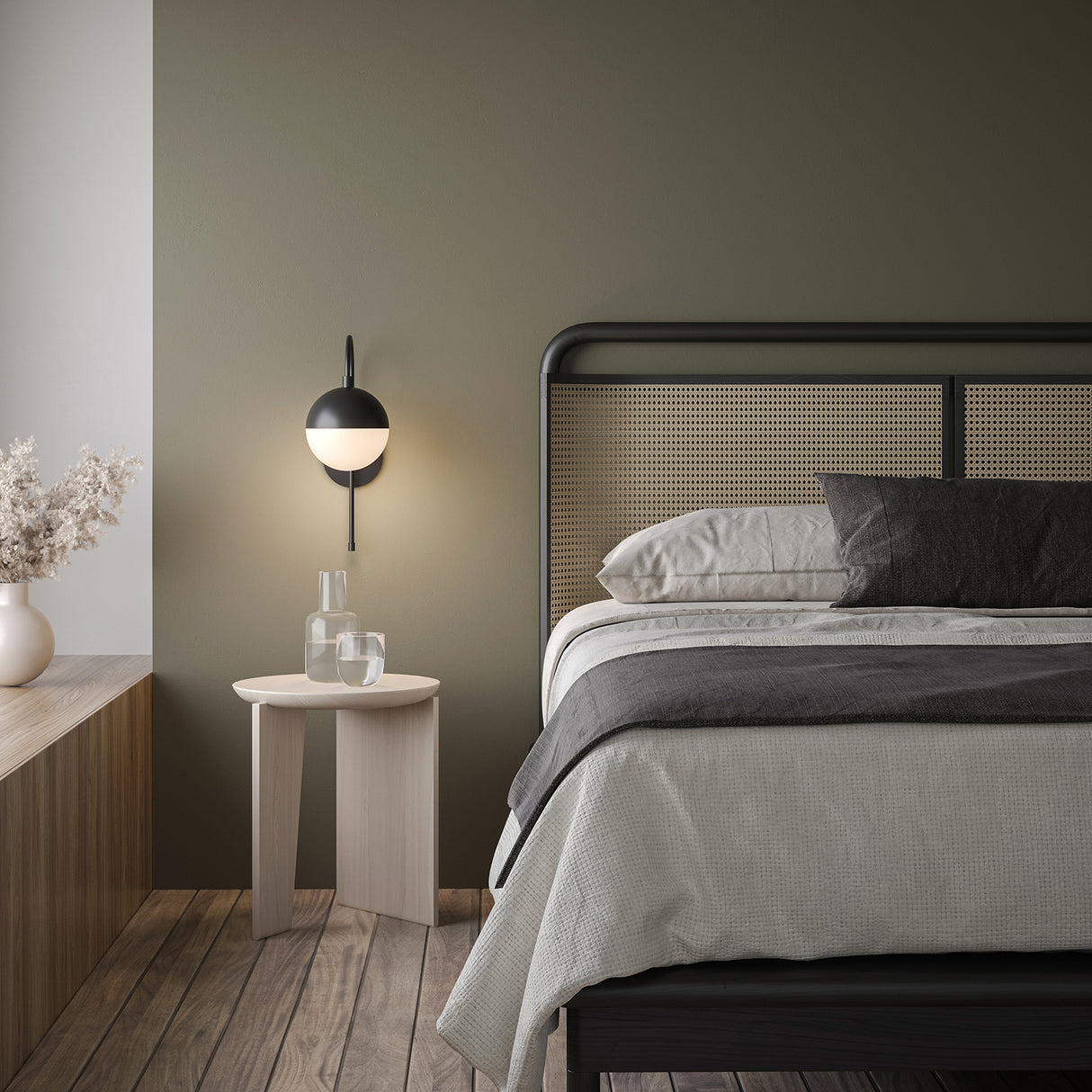 Open Box Powell LED Wall Sconce with Hooded White Globe, Matte Black