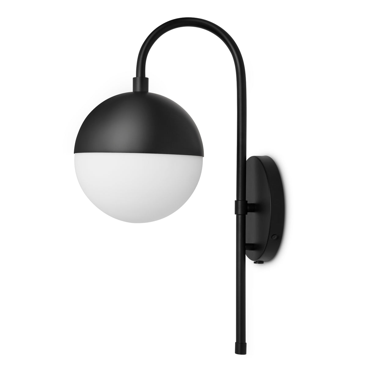 Powell Wall Sconce with Hooded White Globe, Matte Black