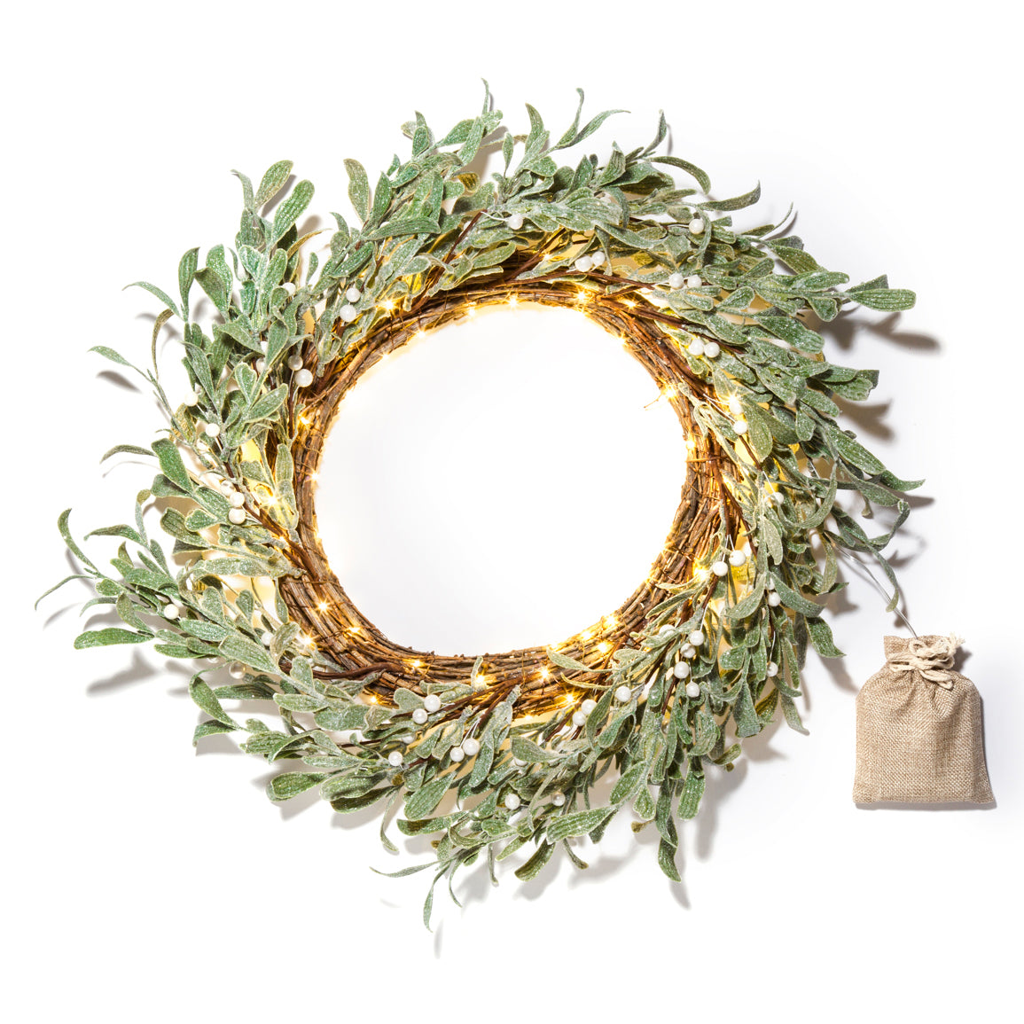 Frosted Mistletoe Wreath with 75 LEDs