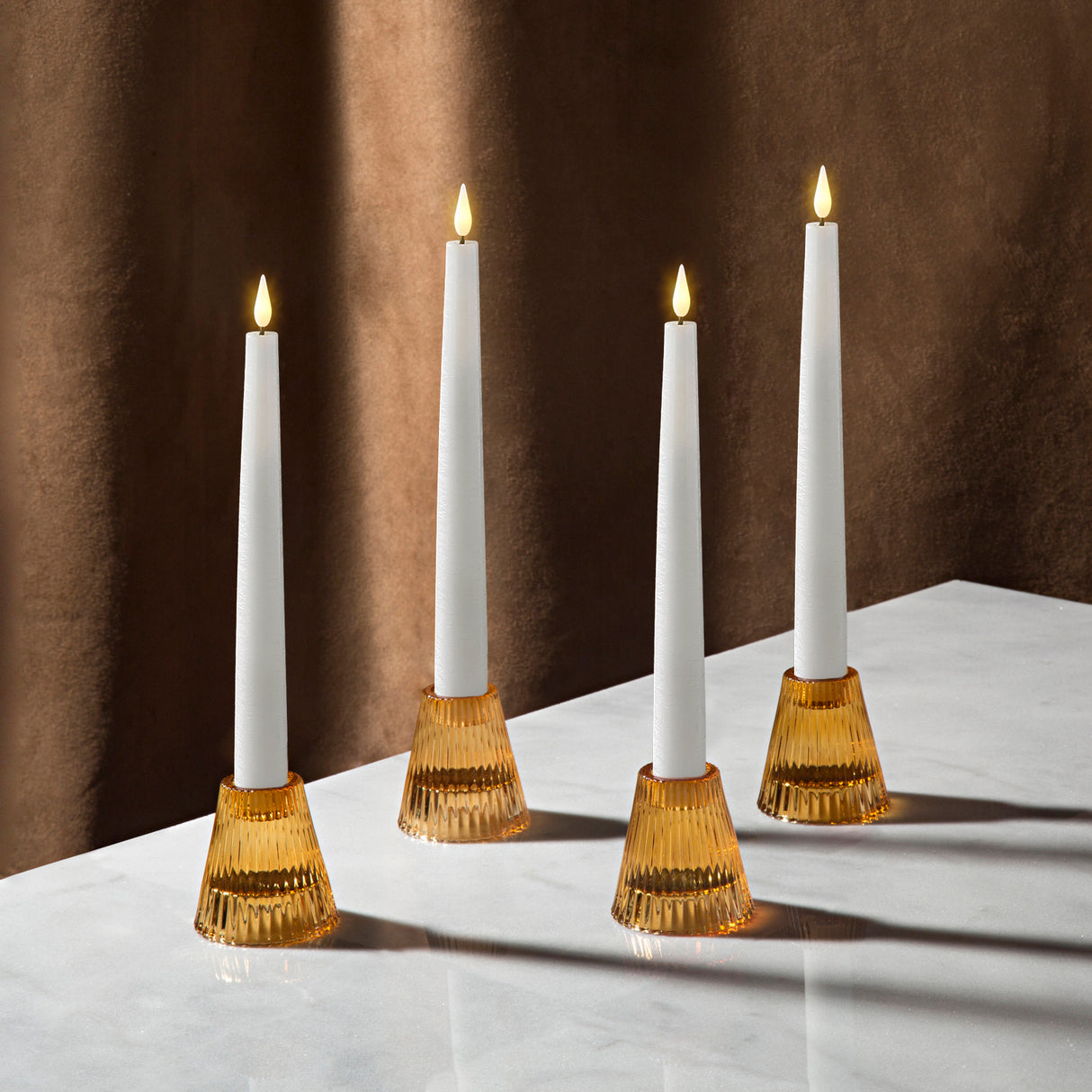 Lucida Reversible Amber Candle Holders, Set of 4