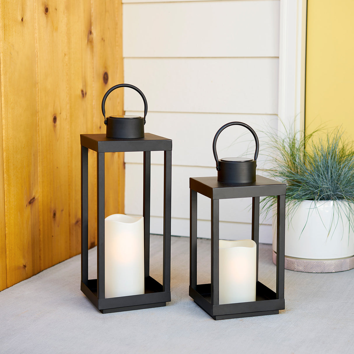 Open Box Velo Metal Lantern with Solar LED Candle, Medium
