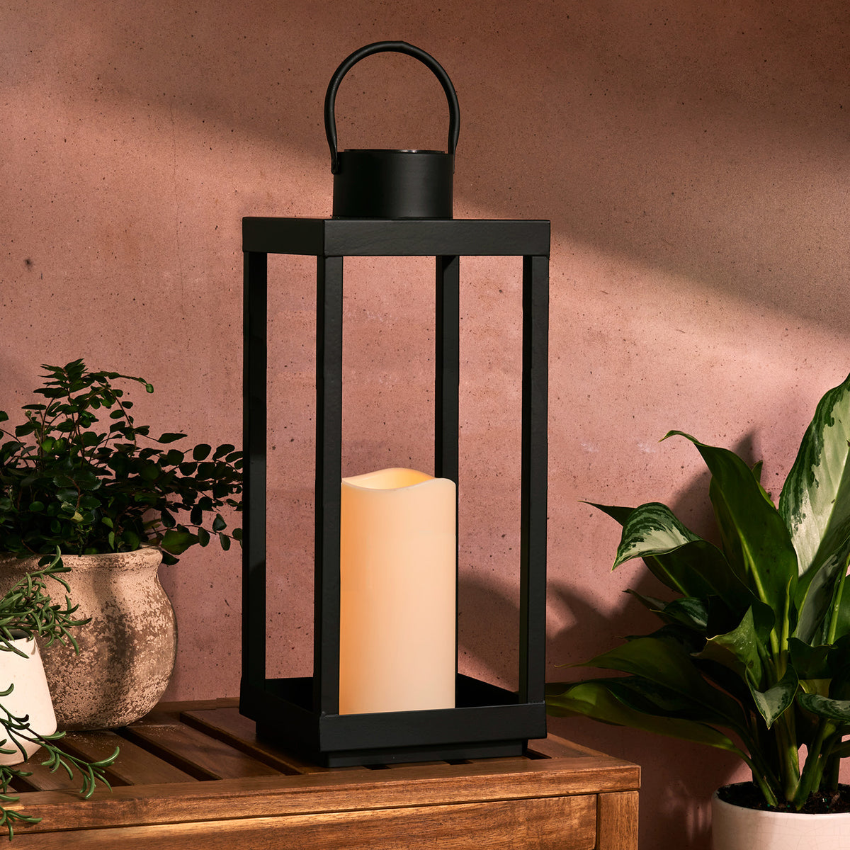 Velo Metal Lantern with Solar LED Candle, Large