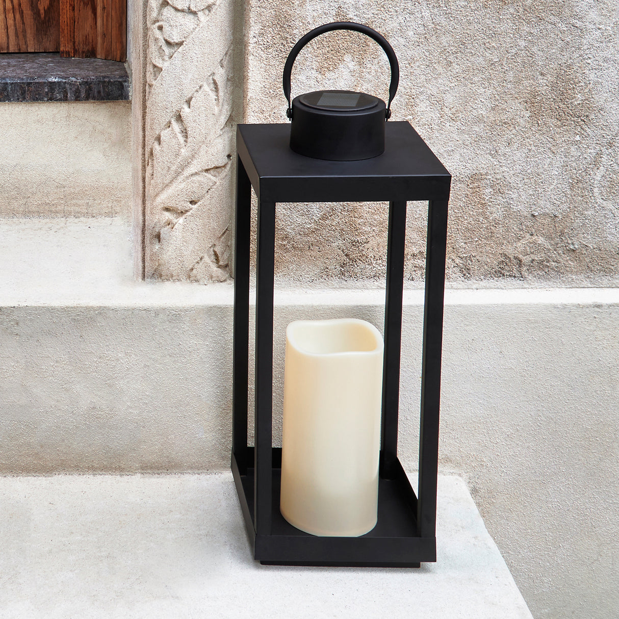 Open Box Velo Metal Lantern with Solar LED Candle, Large