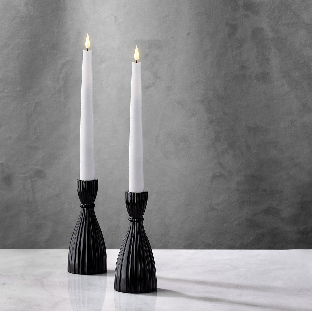 Cecilia Medium Candle Holders in Opal Black, Set of 2