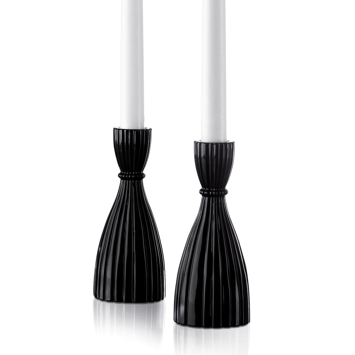 Cecilia Medium Candle Holders in Opal Black, Set of 2
