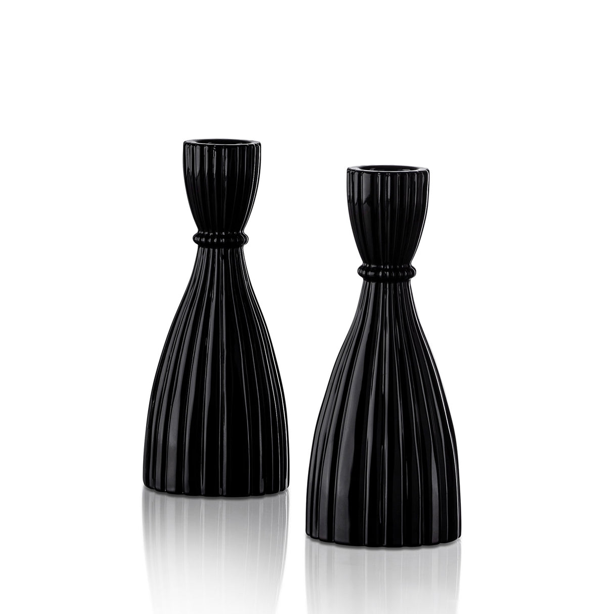 Cecilia Medium Candle Holders in Opal Black, Set of 2