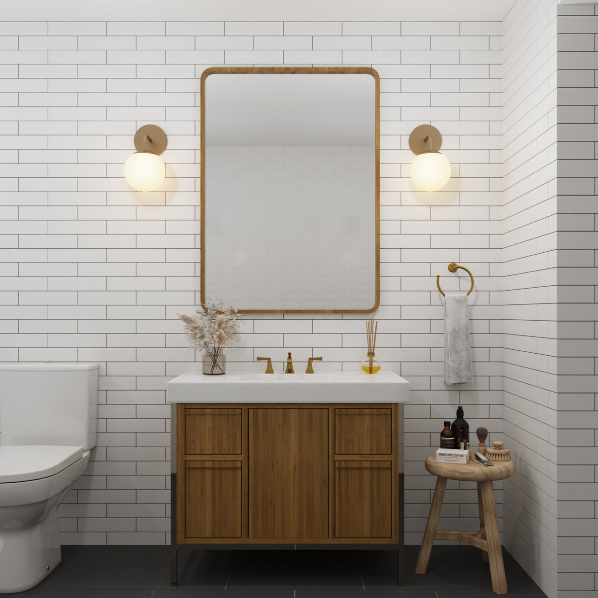 Castell Single Globe Vanity Light, Aged Brass