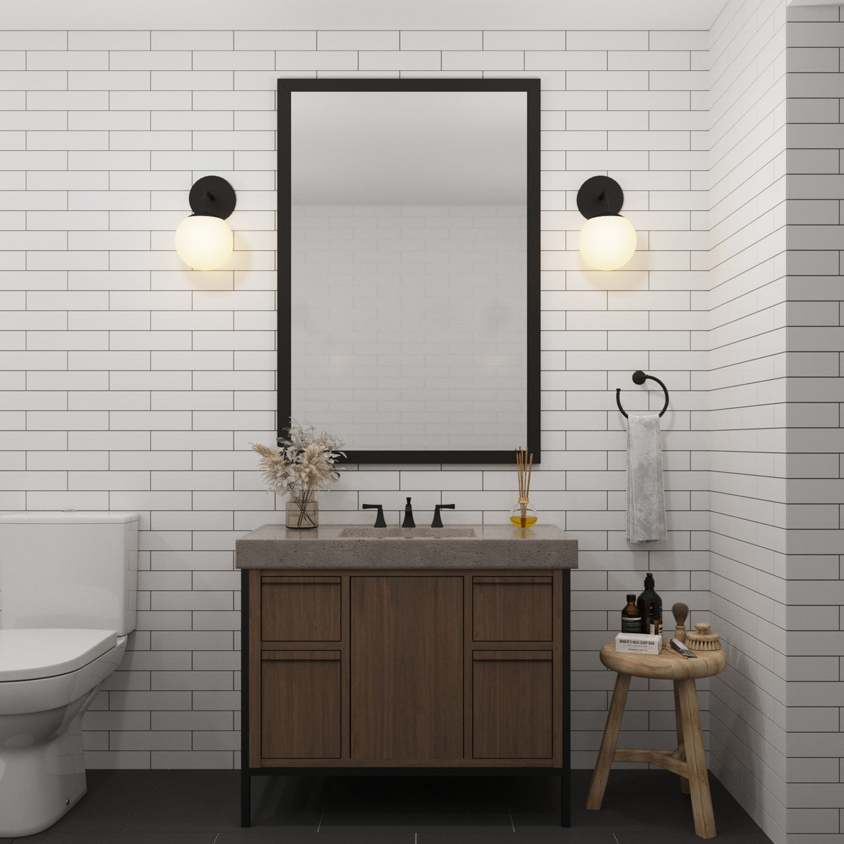 Castell Single Globe Vanity Light, Matte Black