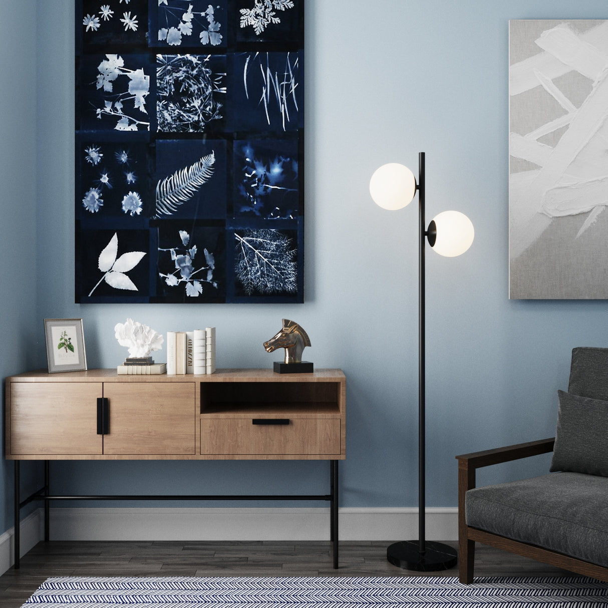 Open Box Castell 2 Globe LED Floor Lamp, Matte Black (Bulbs Not Included)