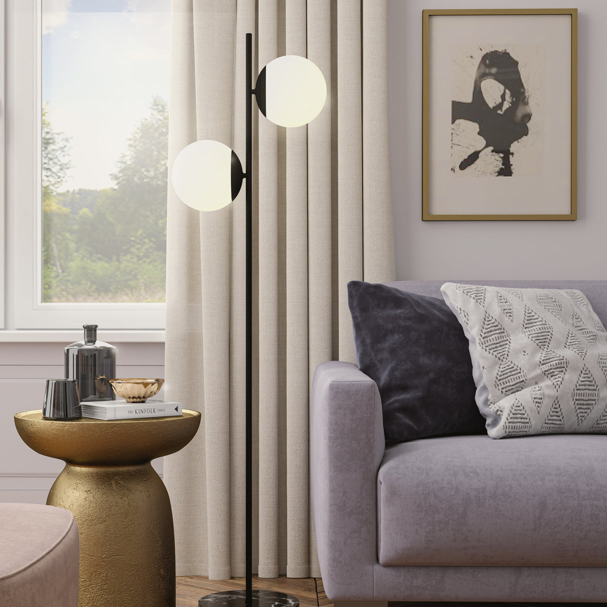 Open Box Castell 2 Globe LED Floor Lamp, Matte Black (Bulbs Not Included)