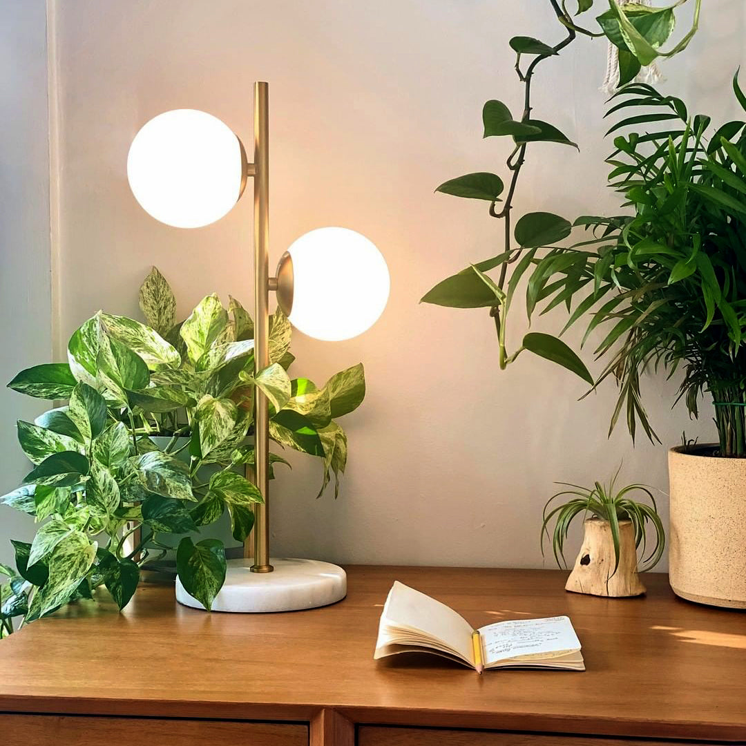 Castell 2 Globe Table Lamp 21", Aged Brass