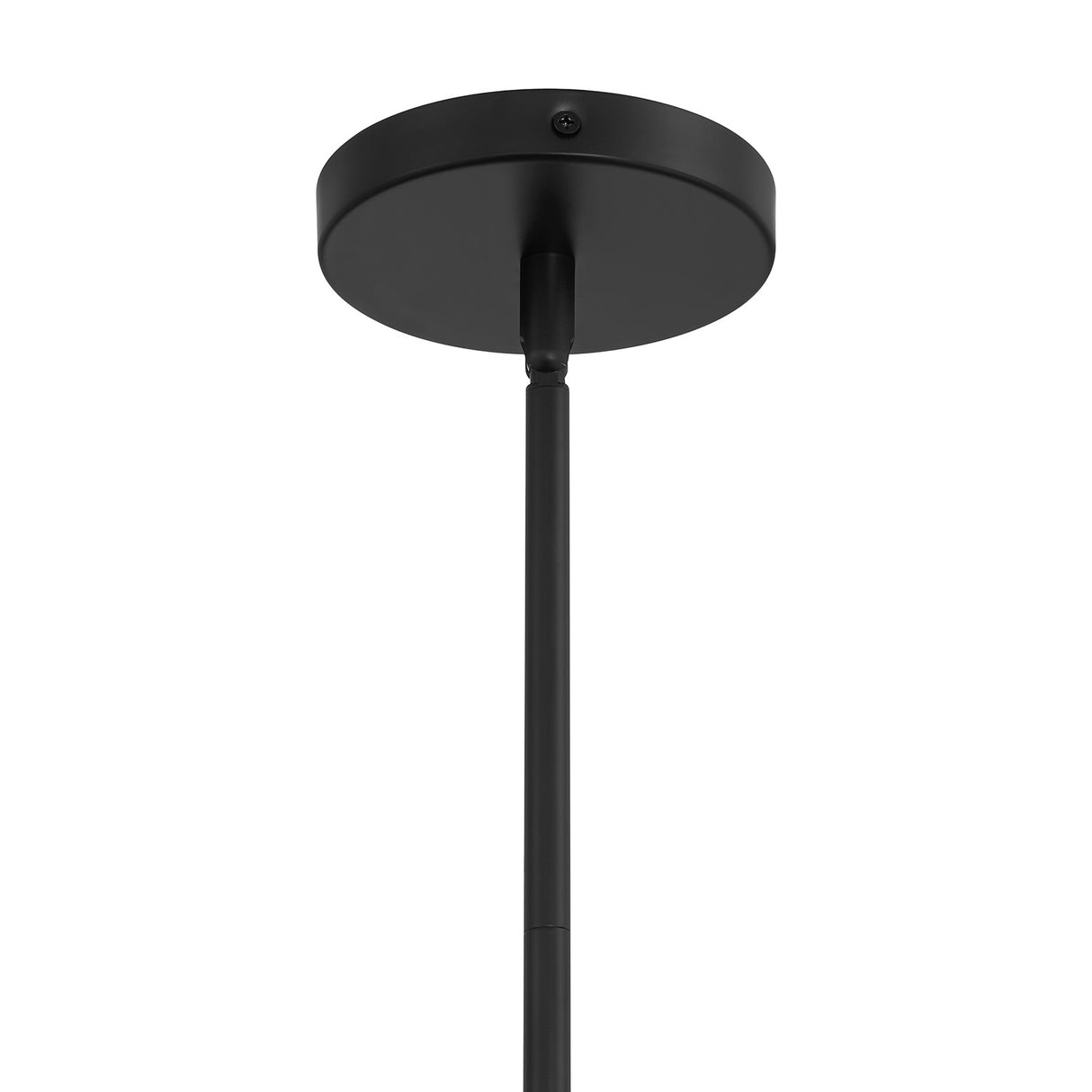 Canopy detail, Castell LED Pendant Light, Opal White Glass and Matte Black Metal Finish, with adjustable down rods and sloped ceiling adapter included