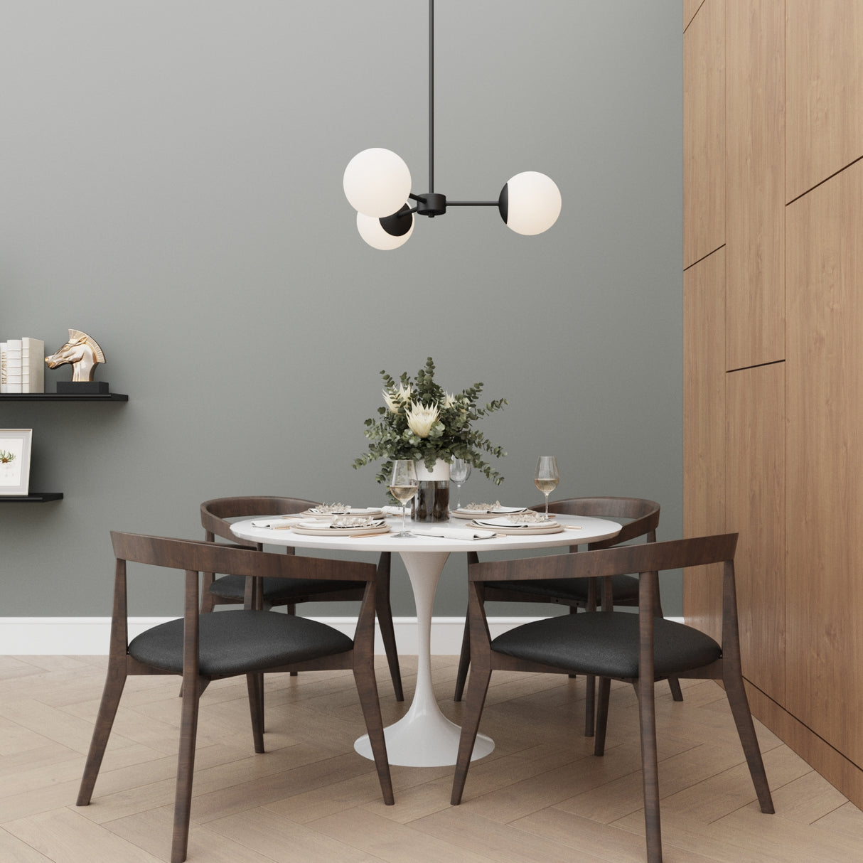 Castell 3 Globe Pendant 22.5", Matte Black