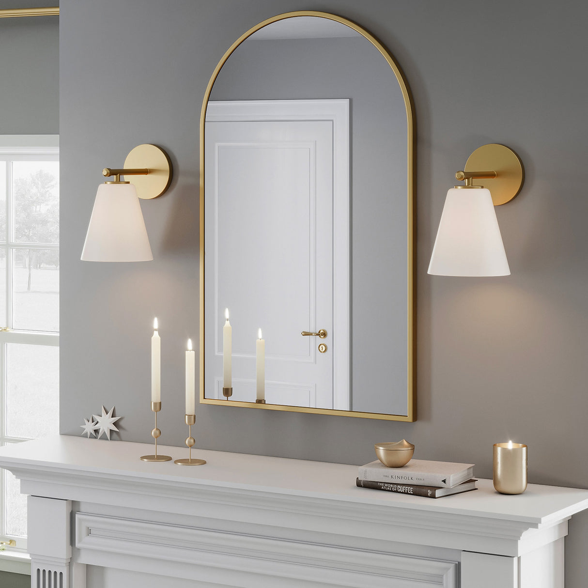 Carlisle Vanity Wall Sconce, Brushed Brass with Opal Glass