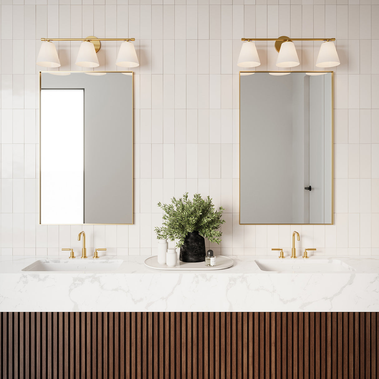 Open Box Carlisle 3 Light Vanity, Brushed Brass with Opal Glass