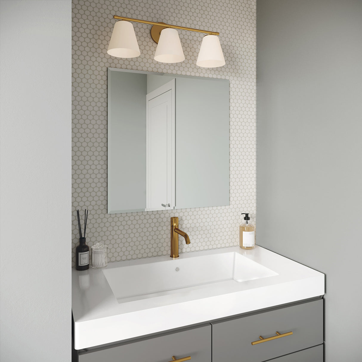 Open Box Carlisle 3 Light Vanity, Brushed Brass with Opal Glass