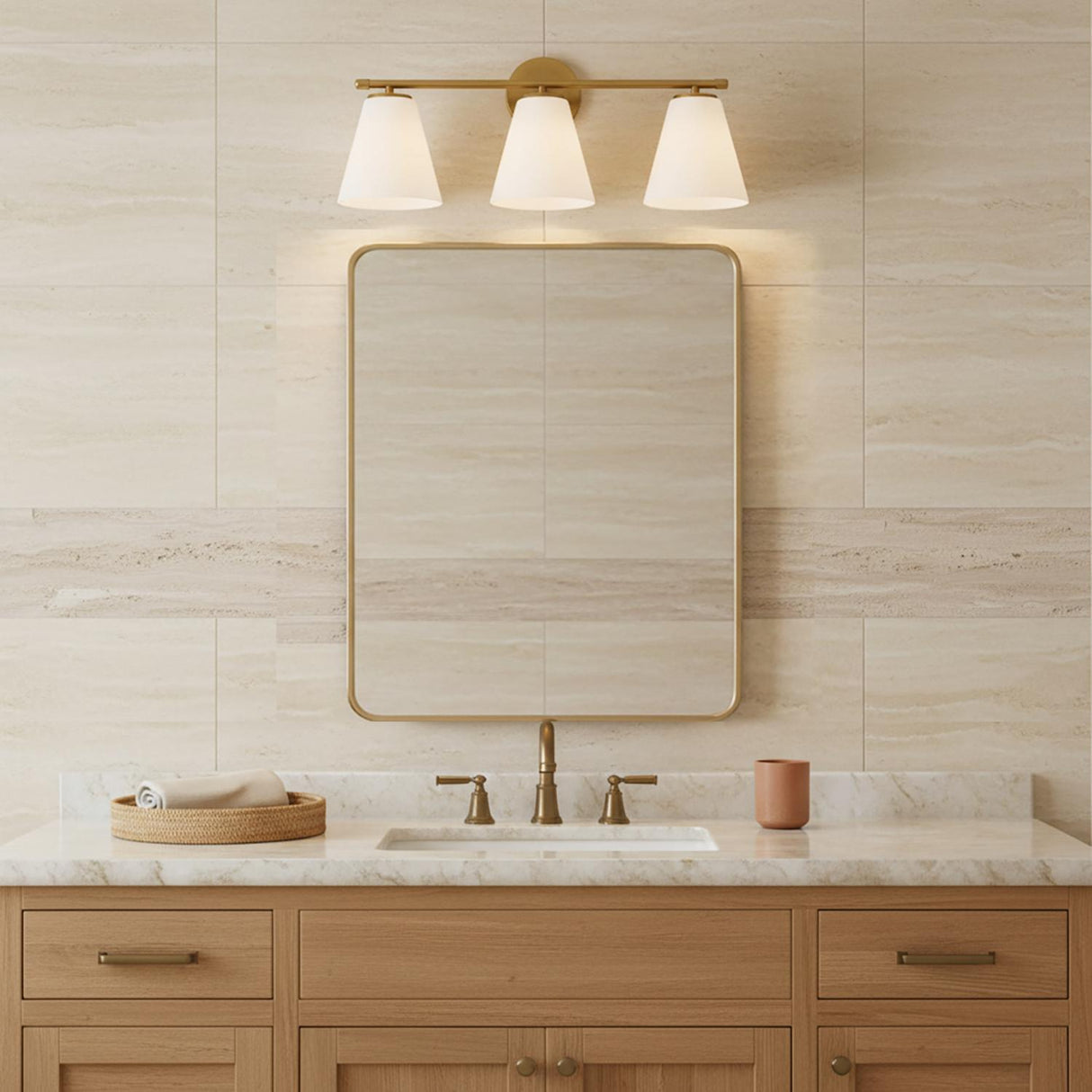 Carlisle 3 Light Vanity, Brushed Brass with Opal Glass