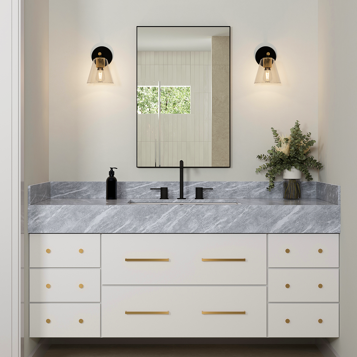 Carlisle Vanity Wall Sconce, Matte Black and Brushed Brass