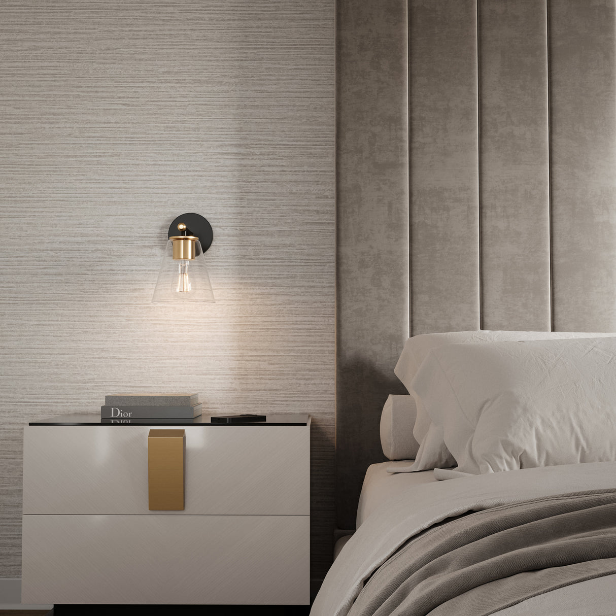 Carlisle Vanity Wall Sconce, Matte Black and Brushed Brass