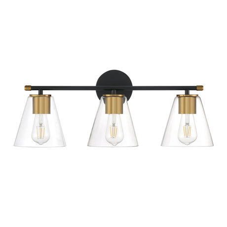 Open Box Carlisle 3 Light Vanity, Matte Black and Brushed Brass