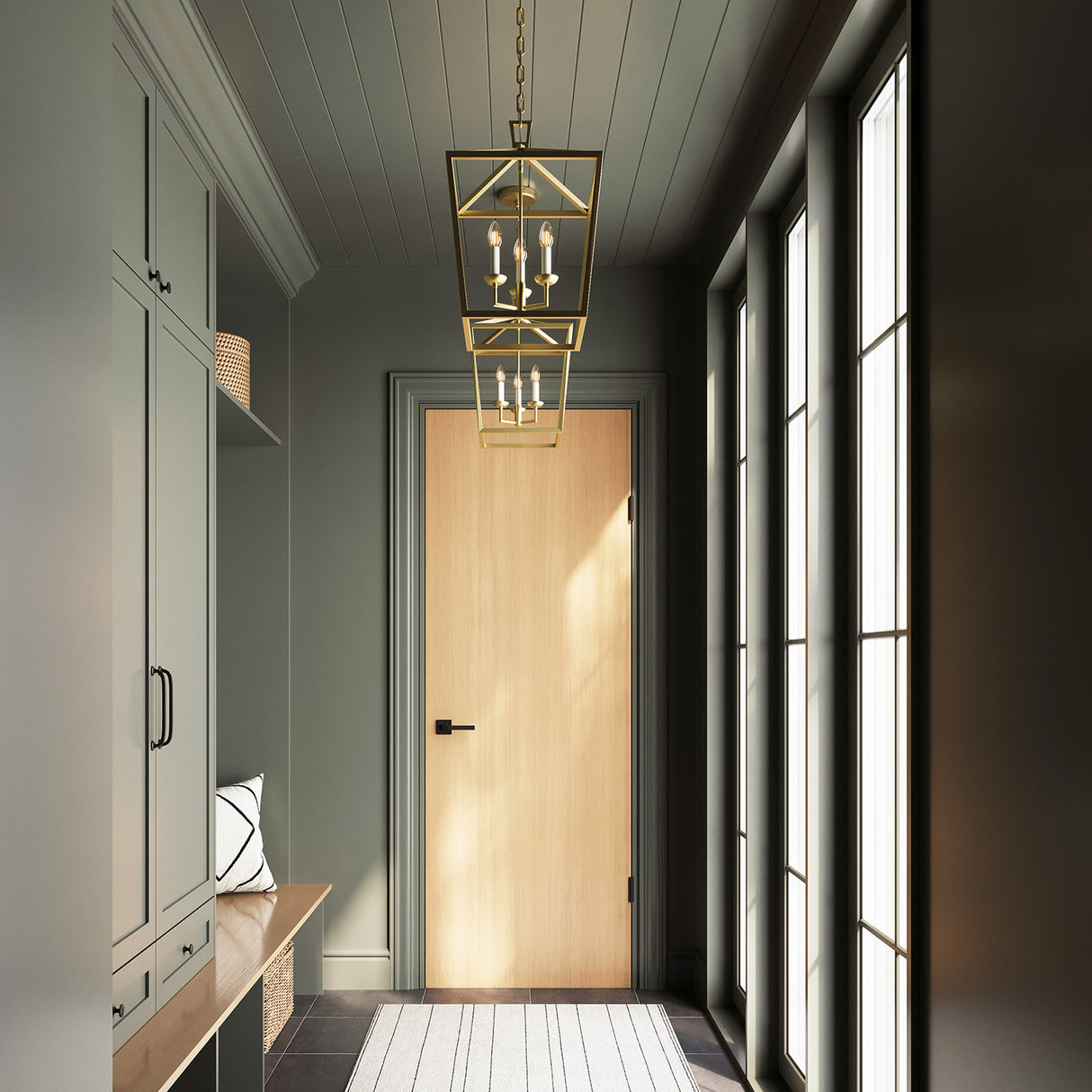 Anover Small Lantern Pendant 9.5", Satin Brass