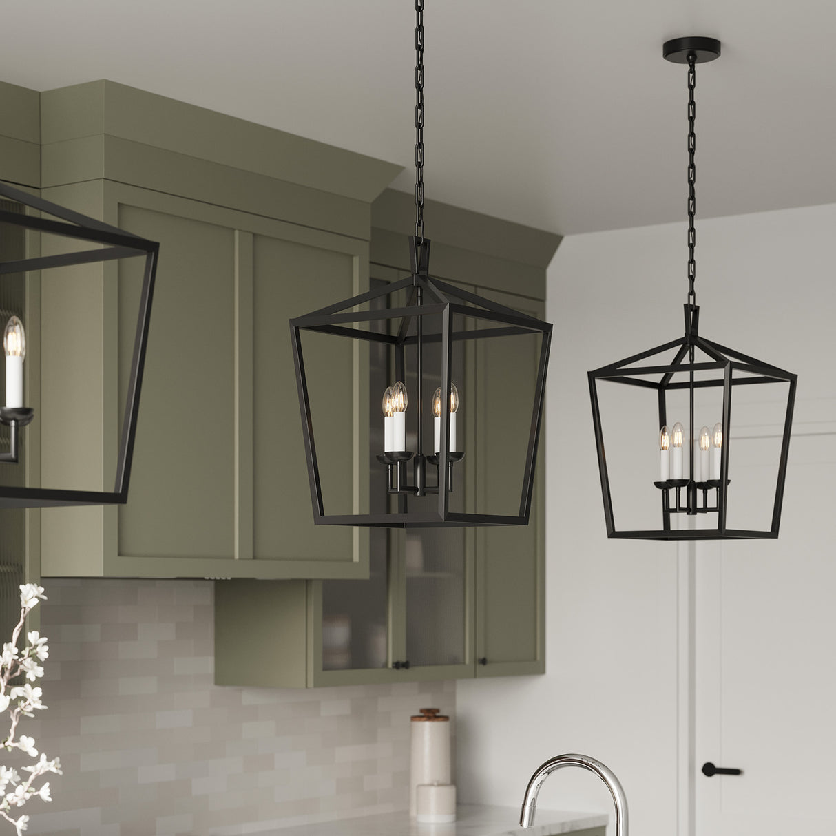 Anover Medium Lantern Pendant 13", Matte Black