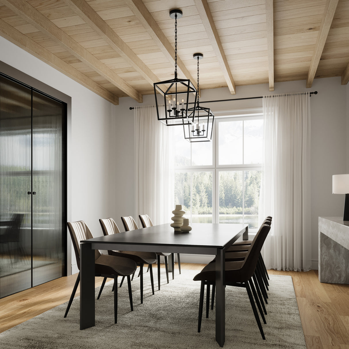 Anover Medium Lantern Pendant 13", Matte Black