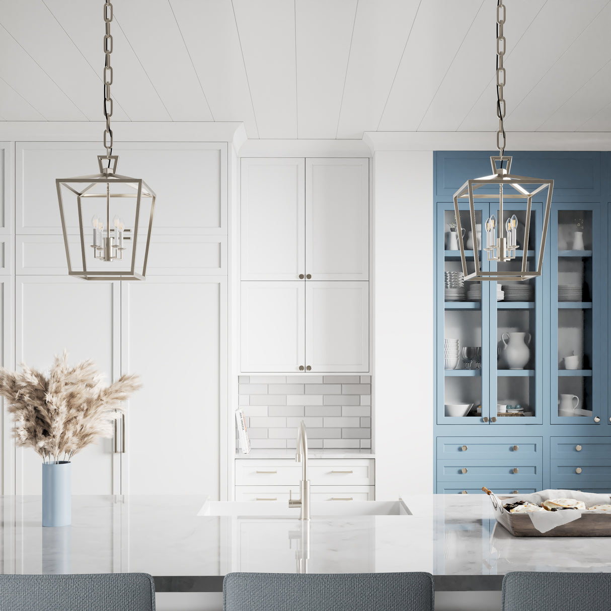 Anover Medium Lantern Pendant 13", Polished Nickel