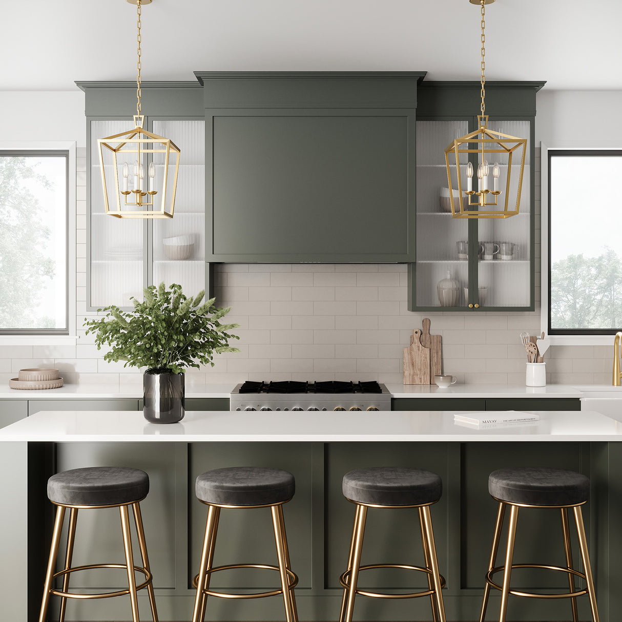 Anover Medium Lantern Pendant 13", Satin Brass