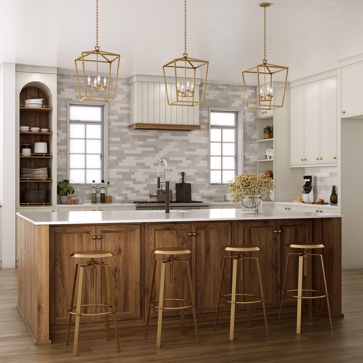 Anover Medium Lantern Pendant 13", Satin Brass