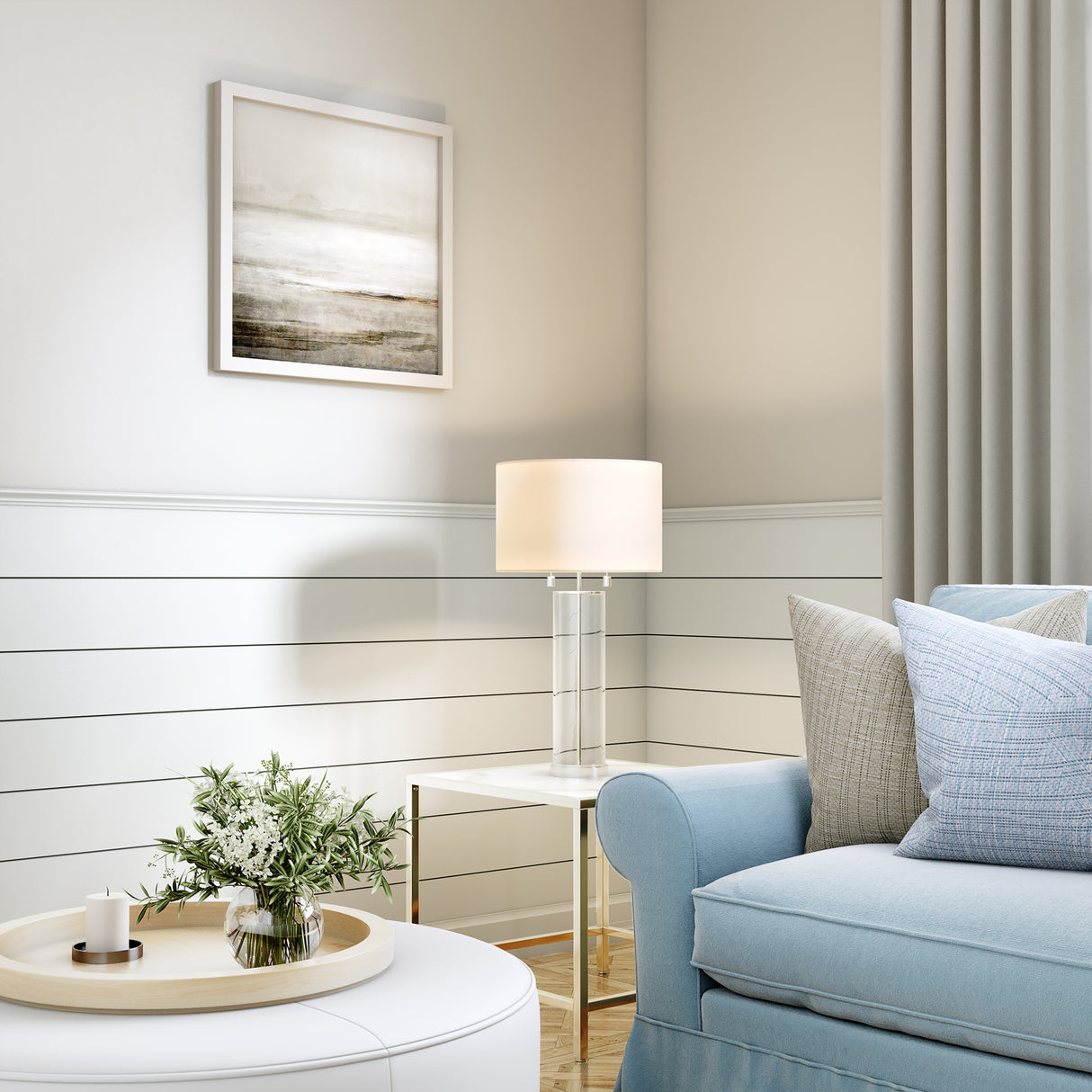 Laurel Glass Cylinder Table Lamp, Polished Nickel