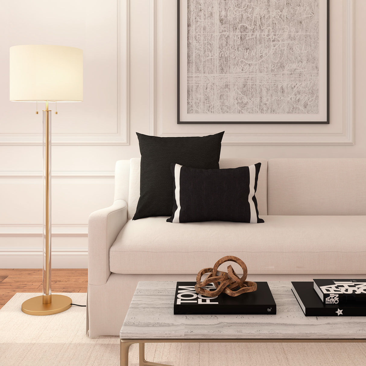 Laurel Glass Cylinder Floor Lamp 62", Satin Brass