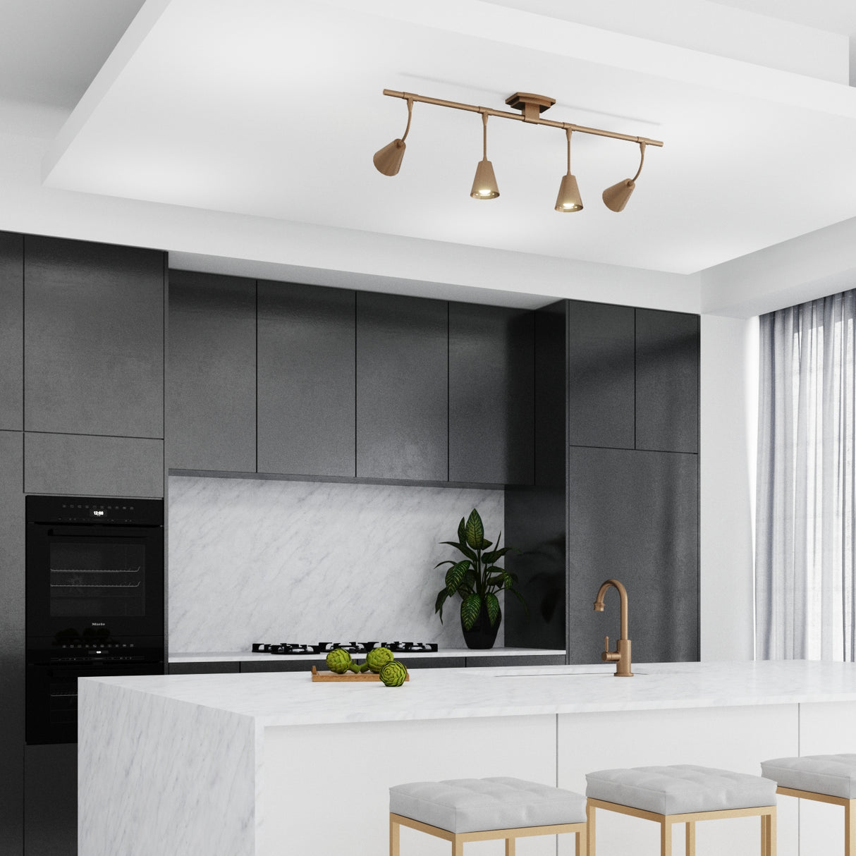 Hudson 32" 4-Light Fixed Track Light, Brushed Brass